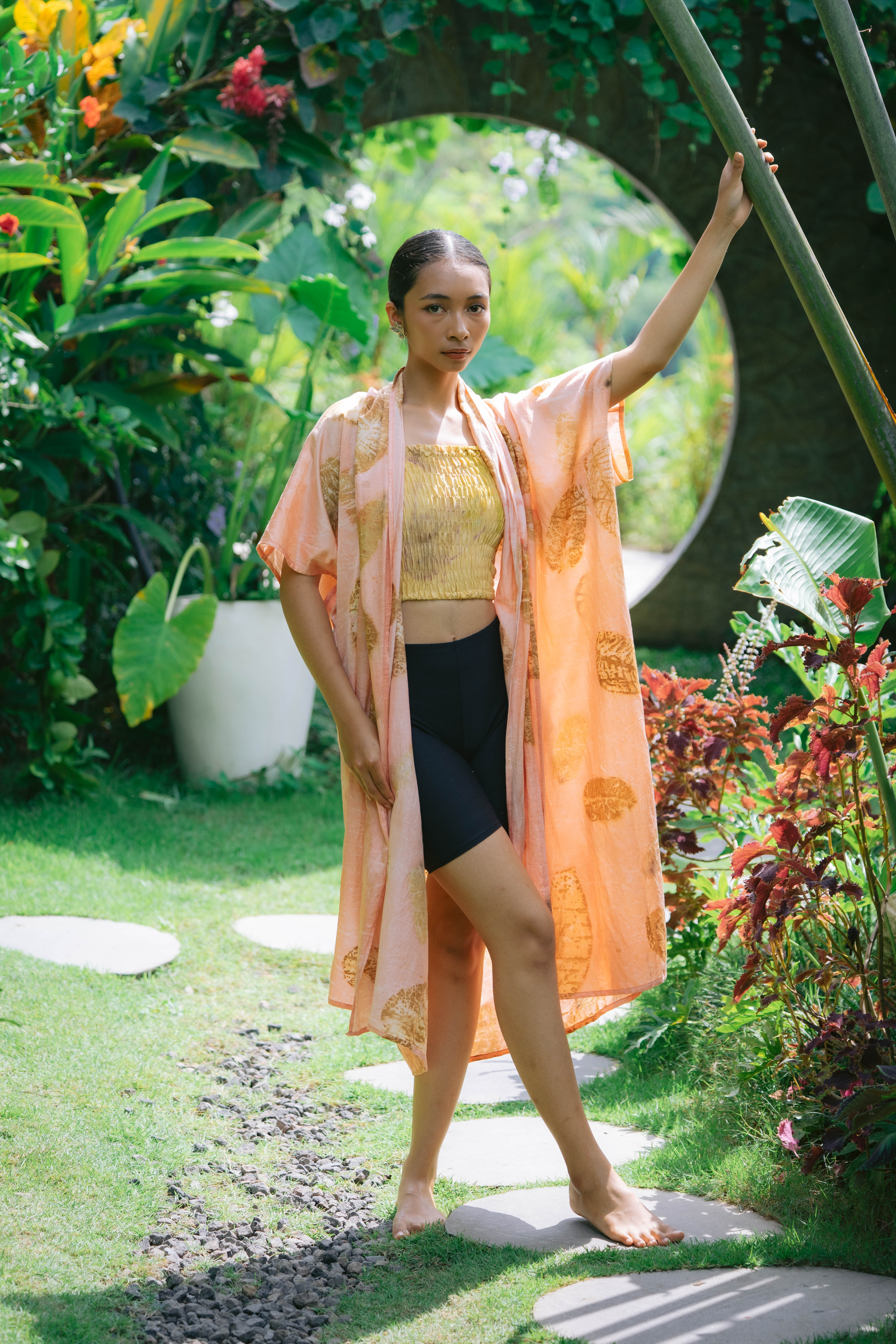 The Yogini β Pink, Brown, Green & Yellow Cotton Silk Eco Print Pyjamas